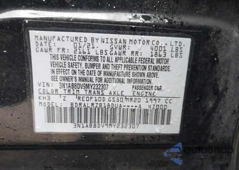 2021 Nissan Sentra Sr Xtronic Cvt z USA, uszkodzony, nr VIN 3N1AB8DV9MY232307